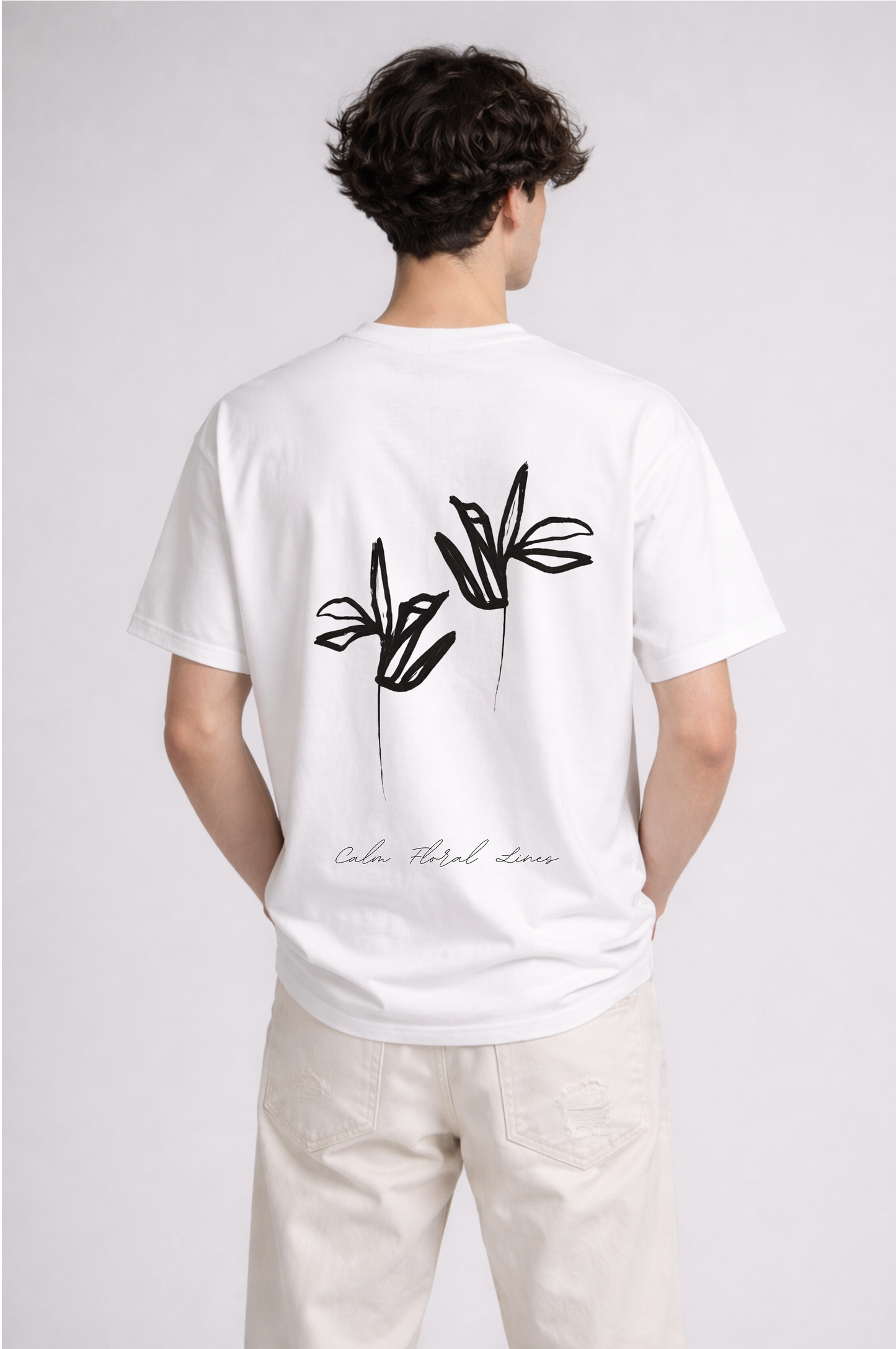 White botanical print oversized t-shirt men - back view
