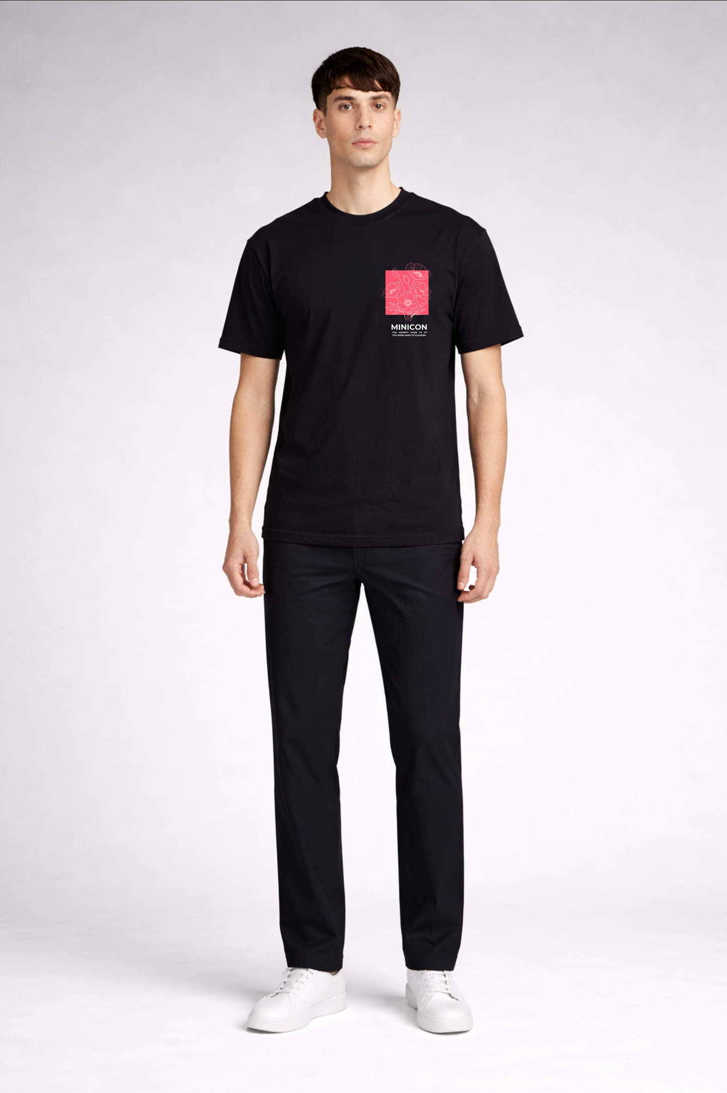 Black floral print oversized t-shirt men - front view