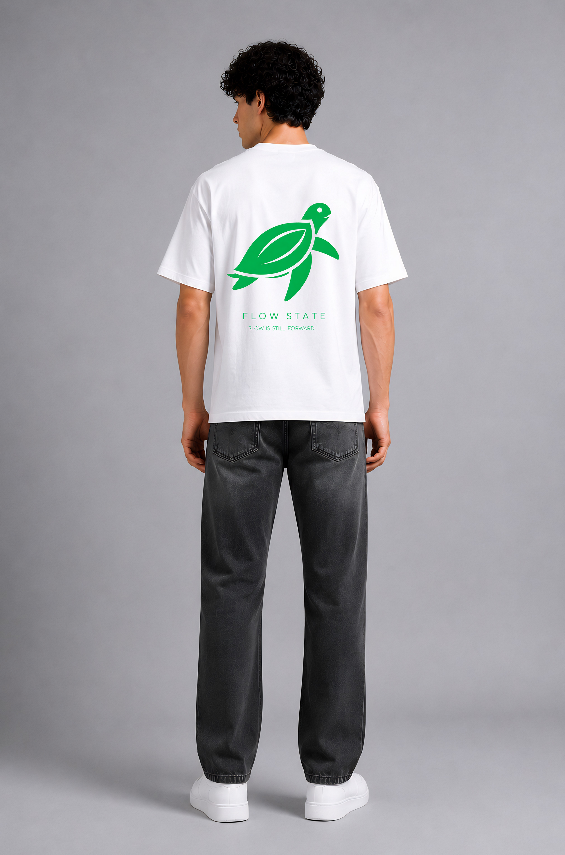 White oversized t-shirt men - back view