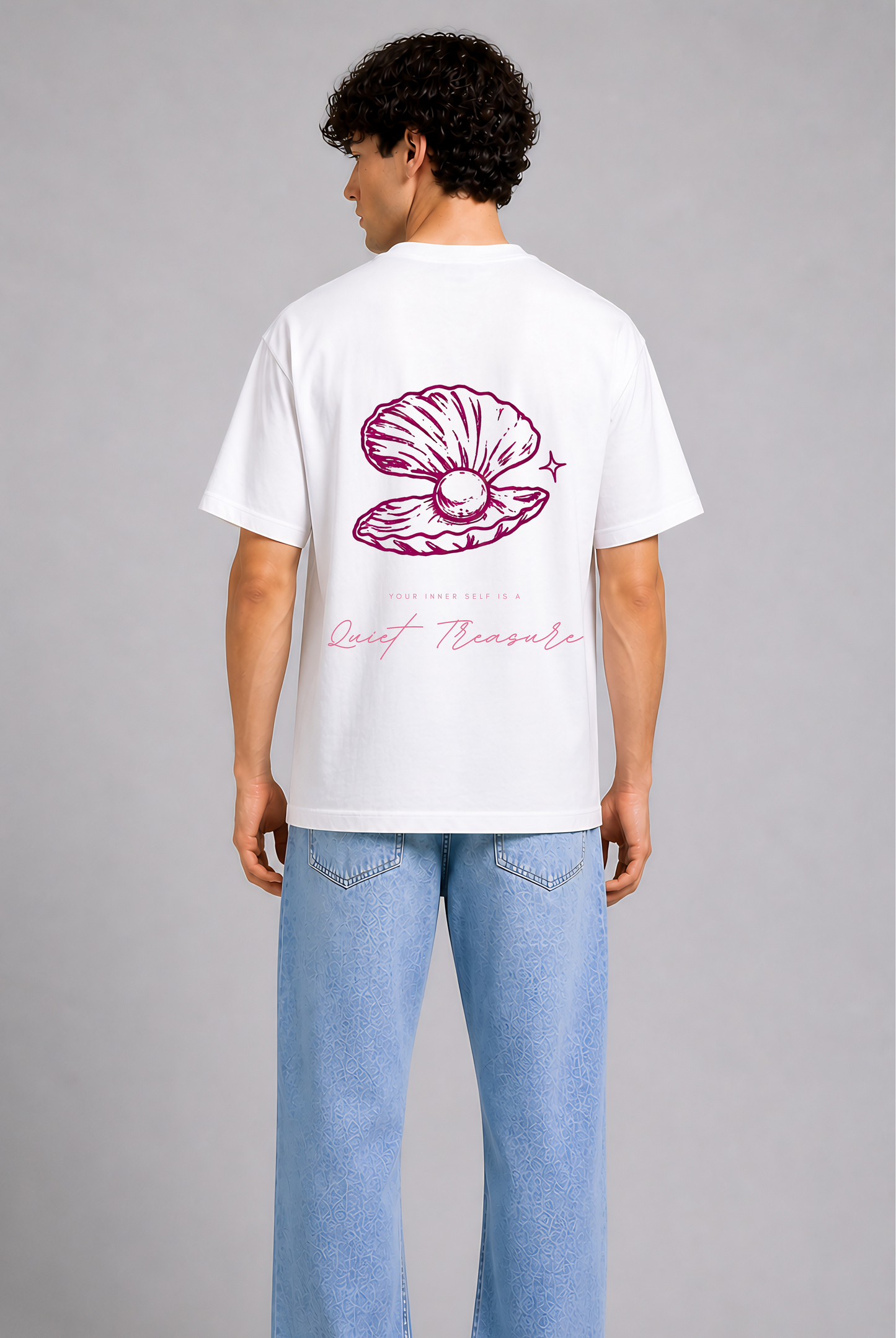 White pink graphic t-shirt men - back view