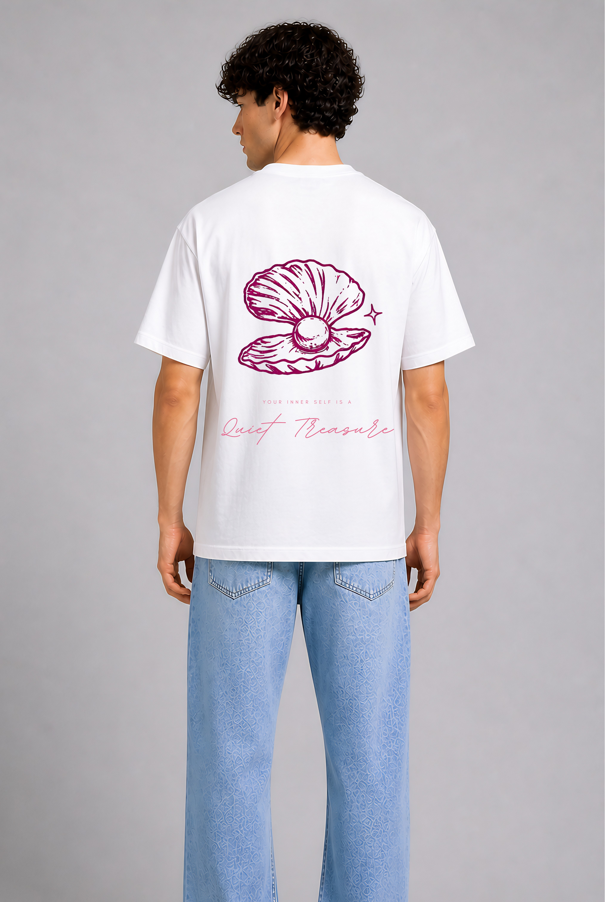 White pink graphic t-shirt men - back view