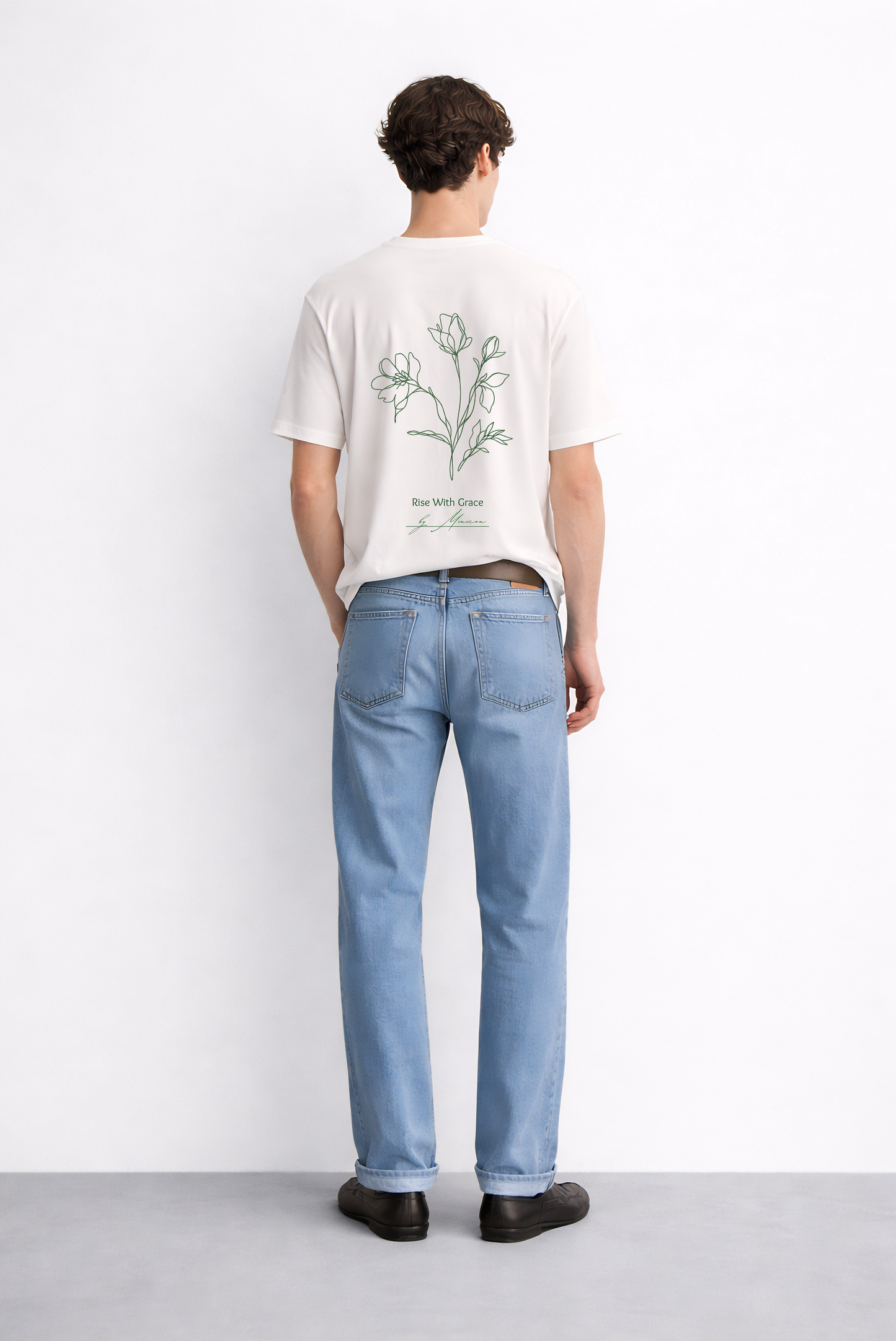 White floral print oversized t-shirt men - back view graphic