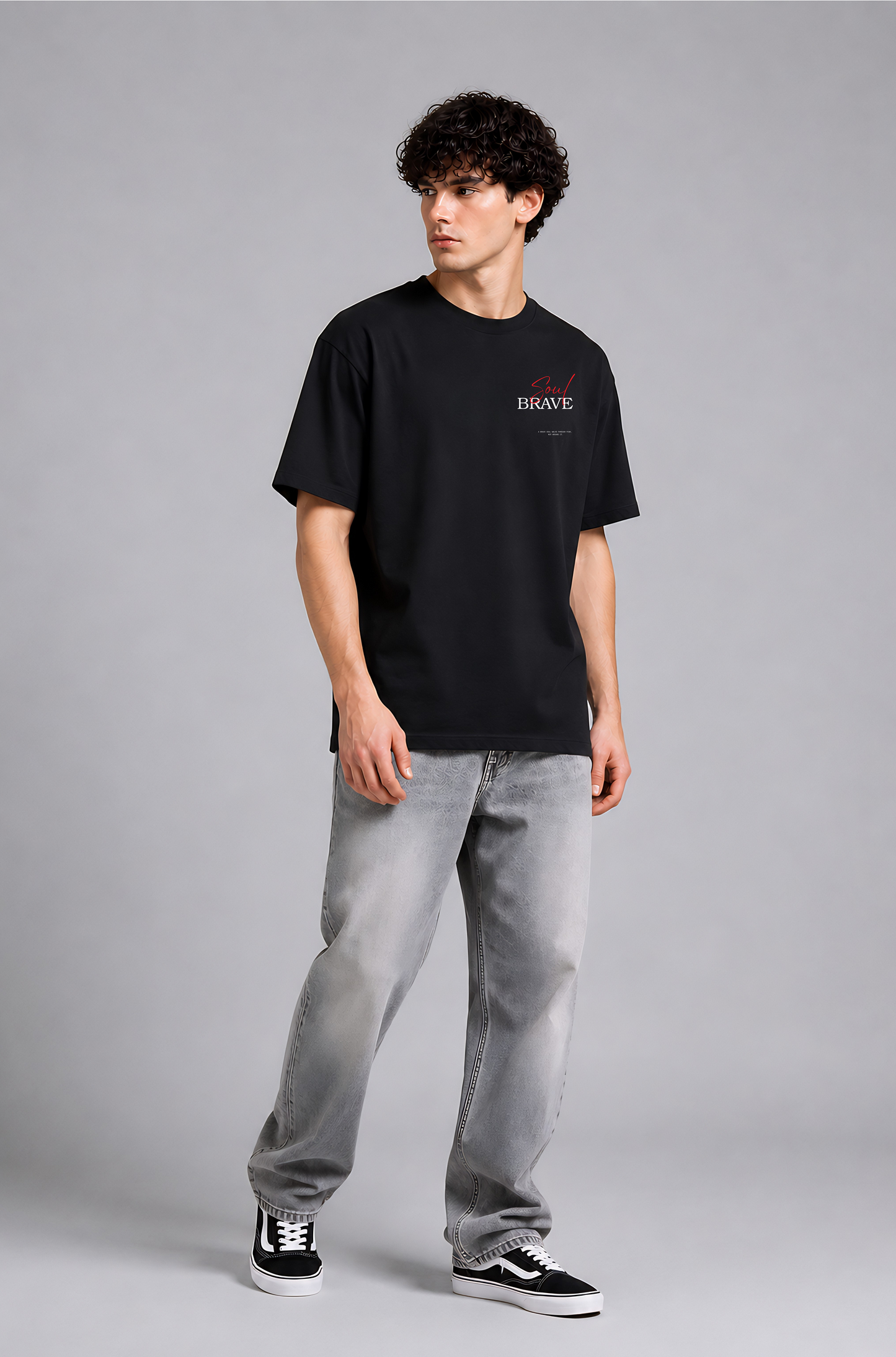 Black graphic print oversized t-shirt men - front view