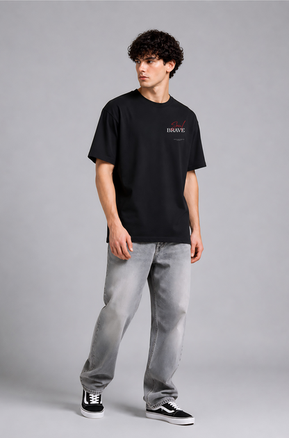 Black graphic print oversized t-shirt men - front view