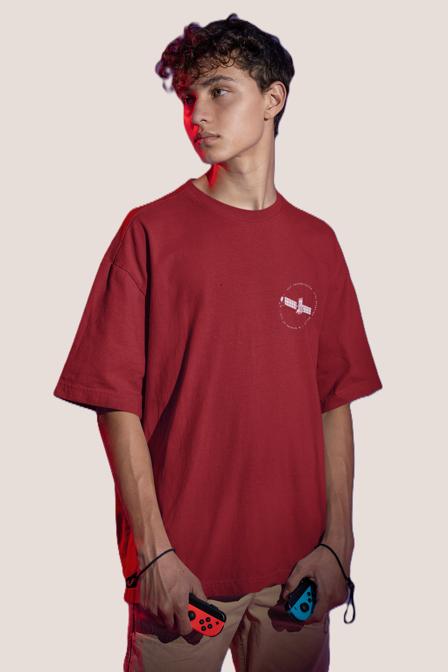 Red graphic print oversized t-shirt men - front view