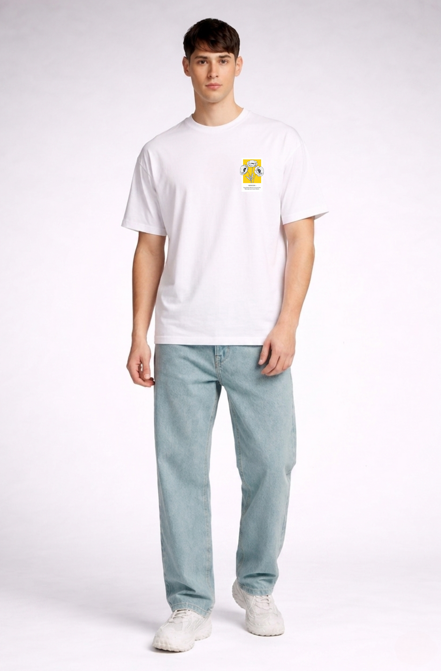 White floral print oversized t-shirt men - front view-2