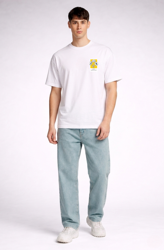 White floral print oversized t-shirt men - front view-2