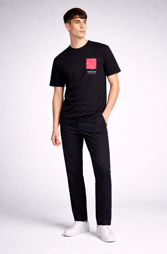 Black floral print oversized t-shirt men - full body pose 2