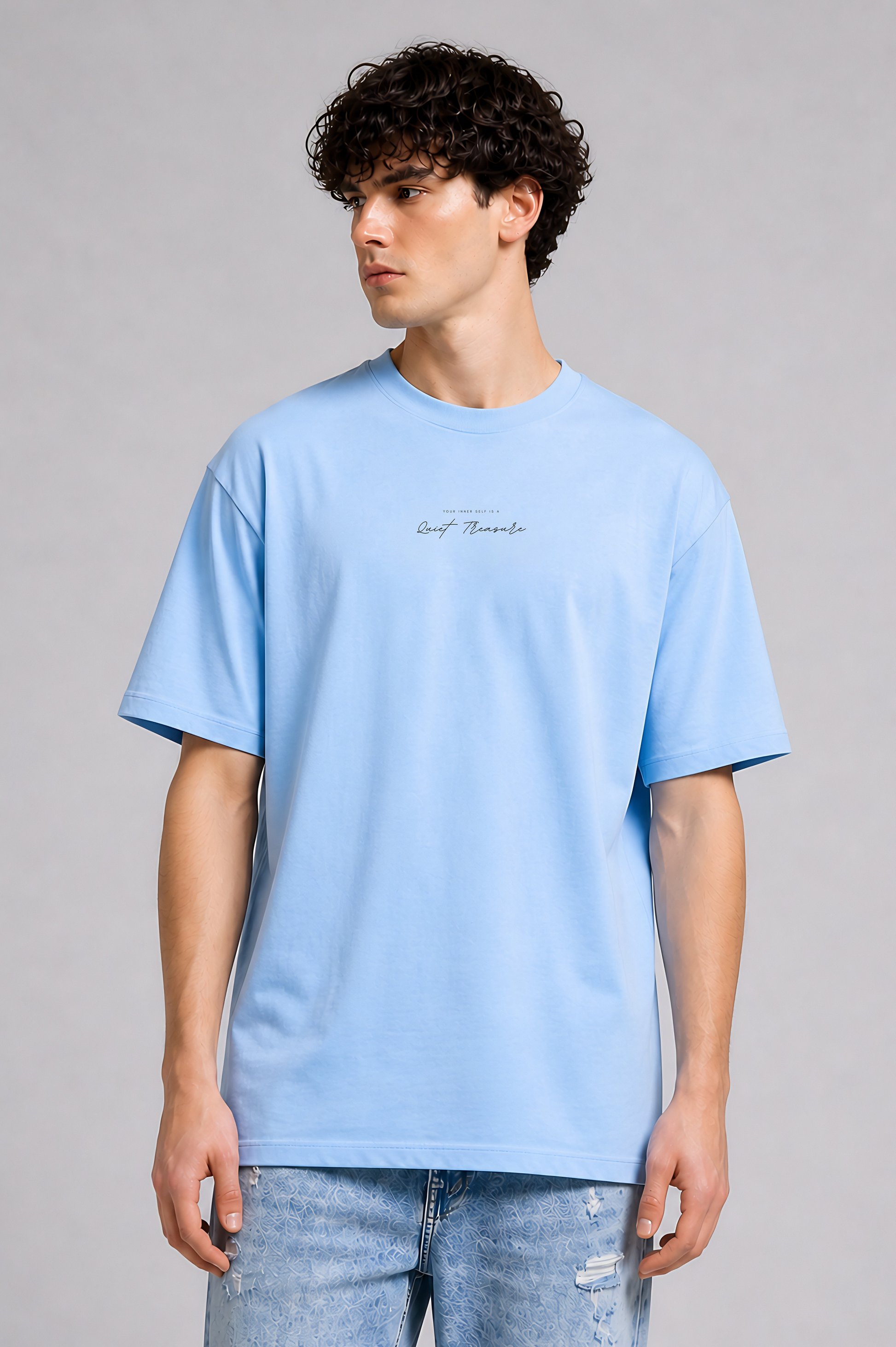 Light blue oversized t-shirt men - front view