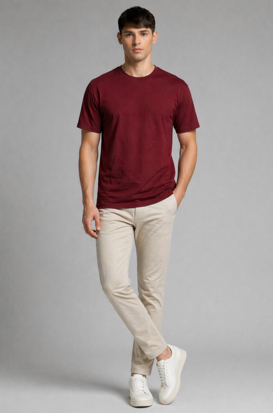 Maroon oversized t-shirt men - three-quarter angle