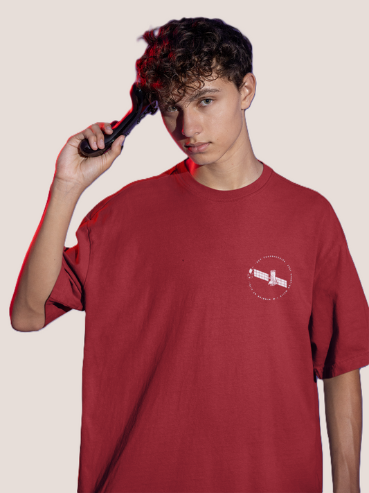 Red graphic print t-shirt men - side profile view