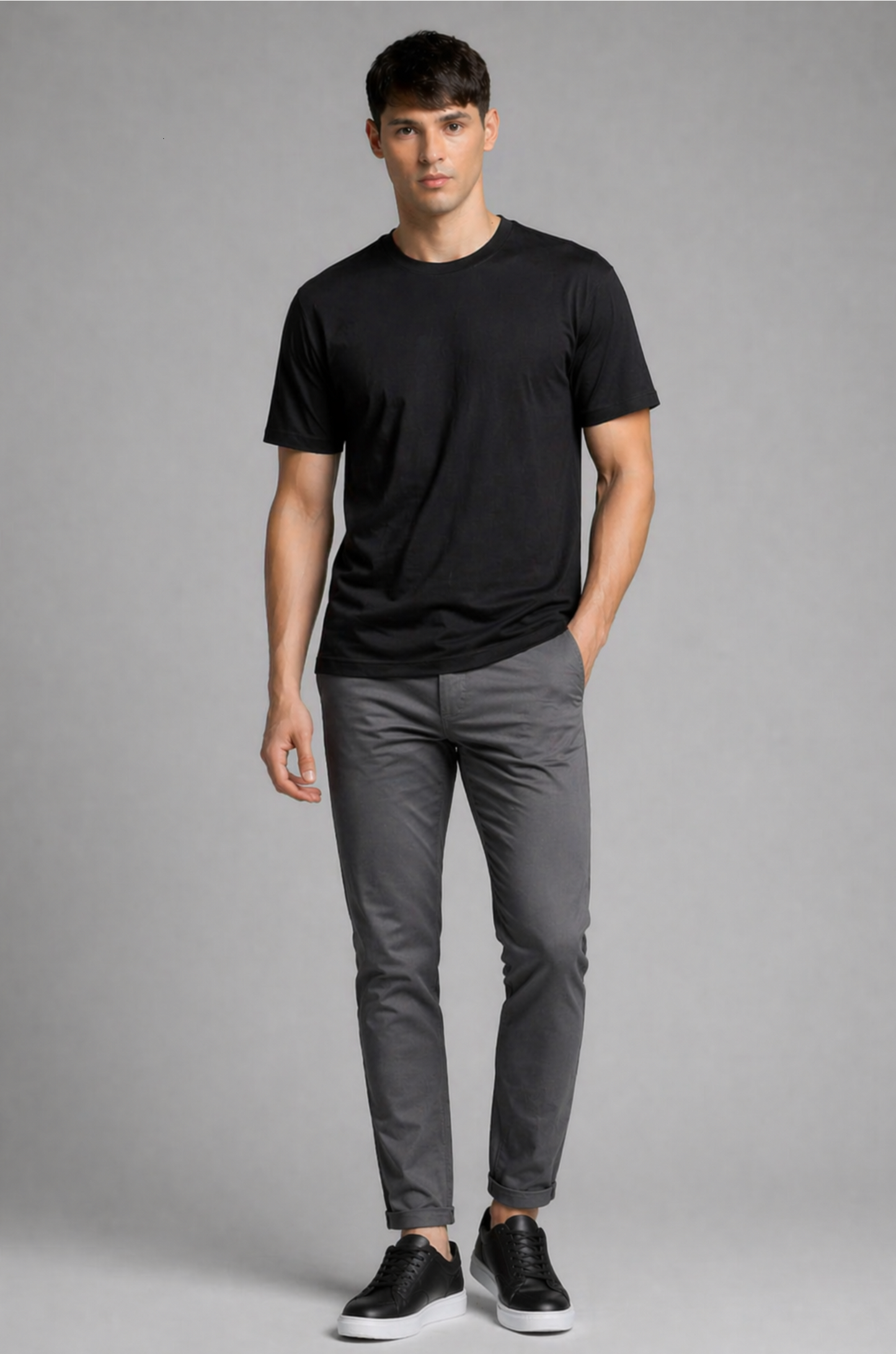 Black oversized t-shirt men - walking pose full body