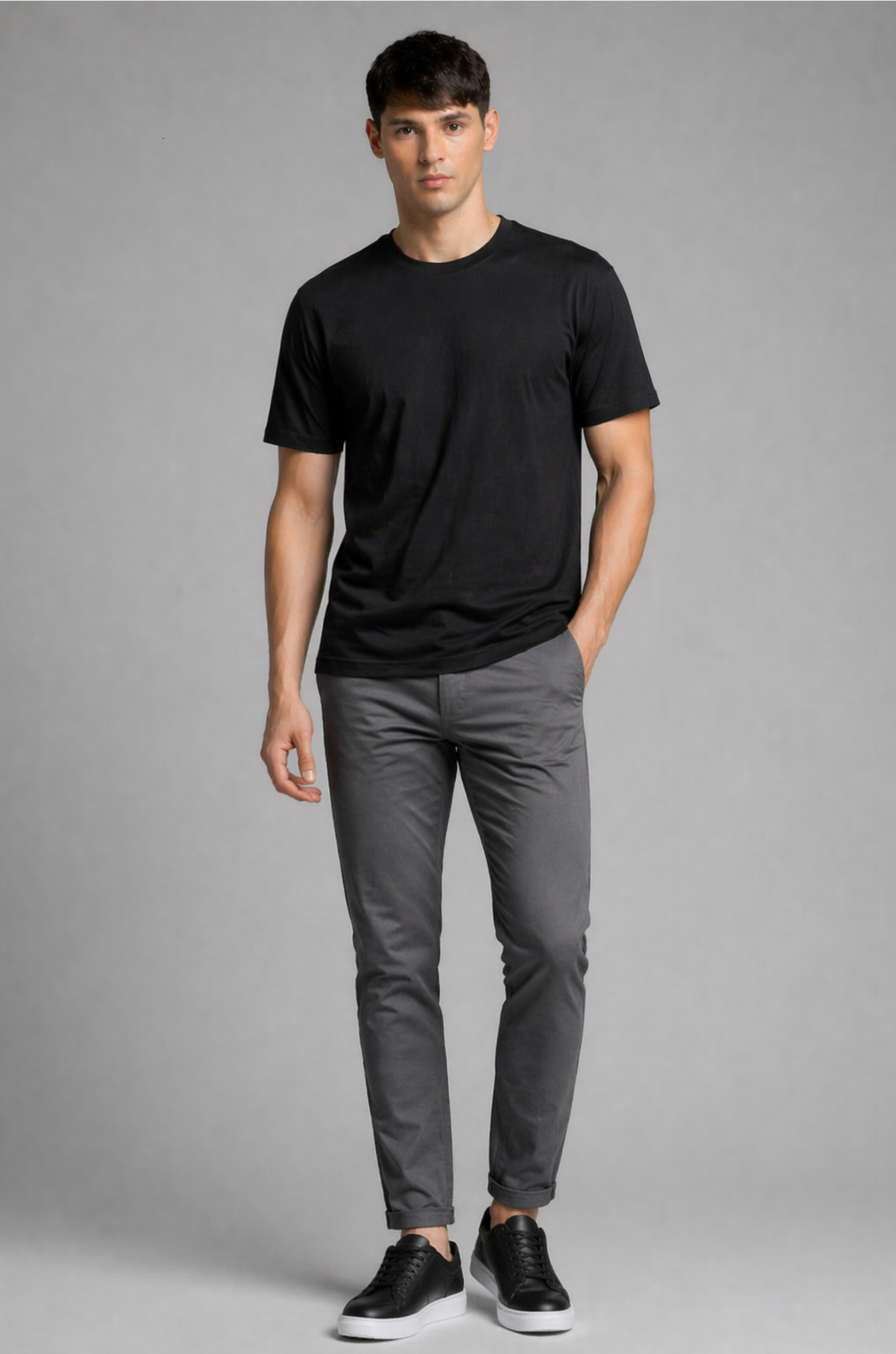 Black oversized t-shirt men - walking pose full body