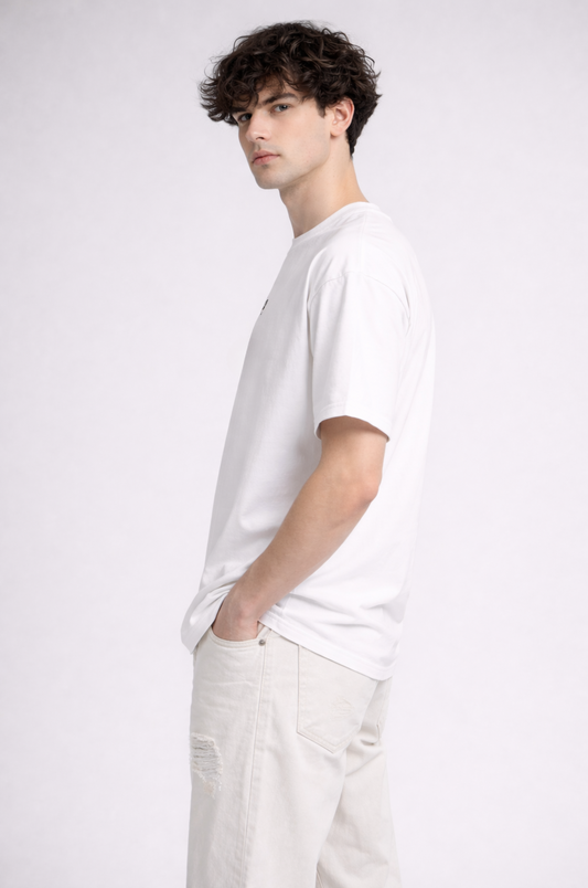 White oversized t-shirt men - side view