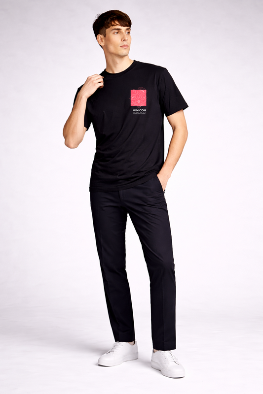 Black floral print oversized t-shirt men - full body pose