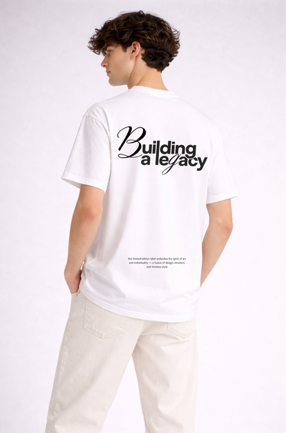 White graphic print t-shirt men - side view close