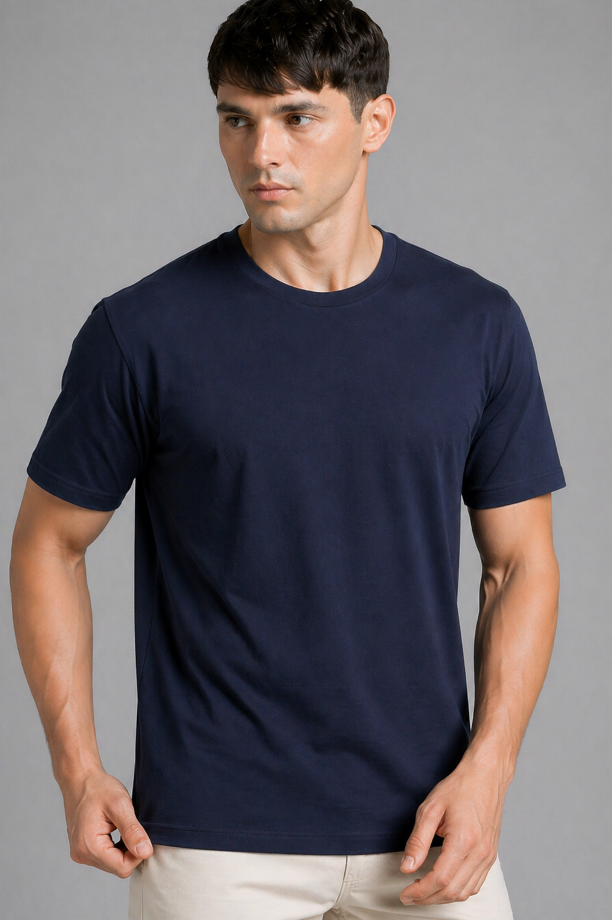 Navy blue oversized t-shirt men - front close view