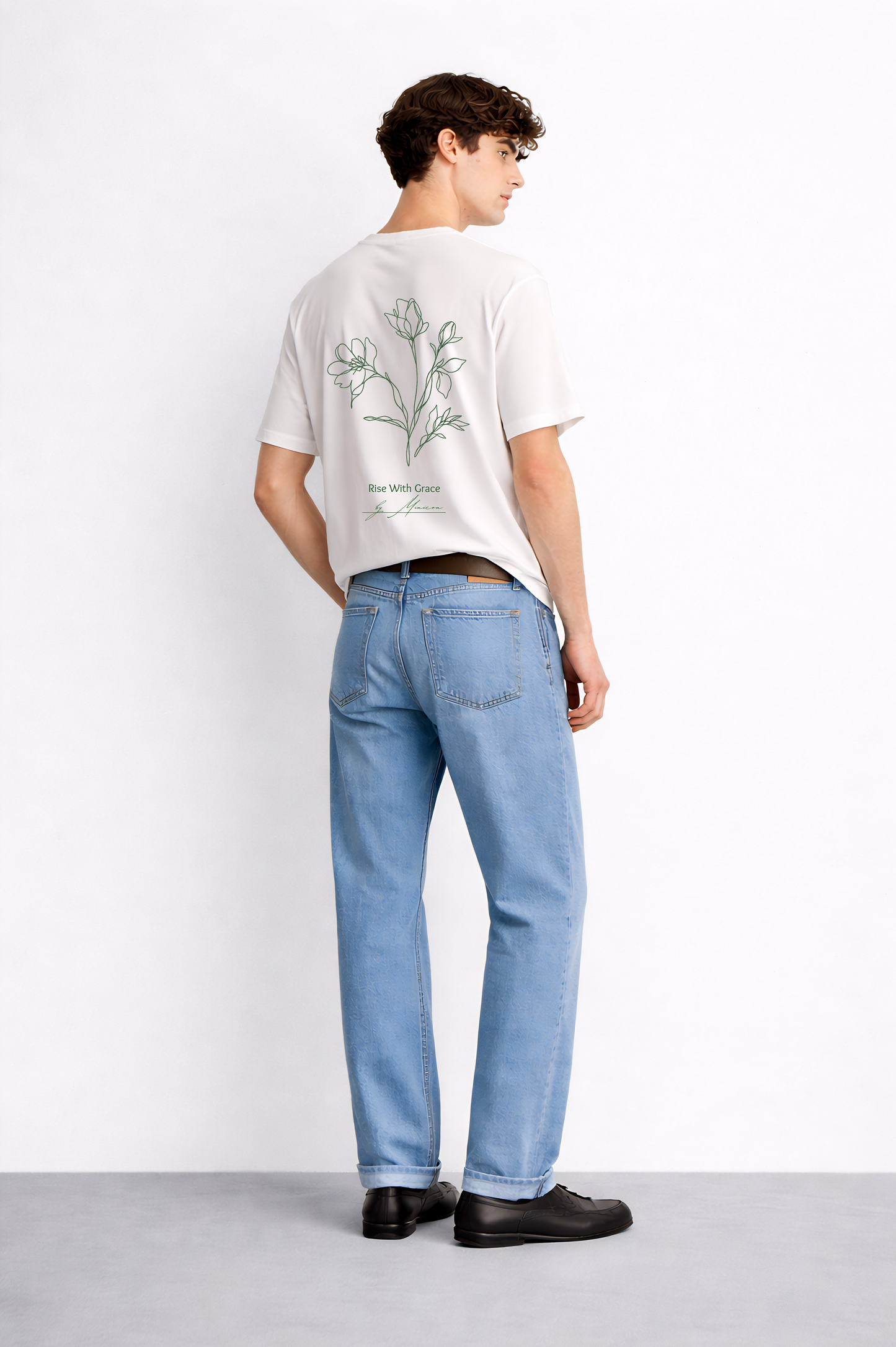White floral print t-shirt men - side view close