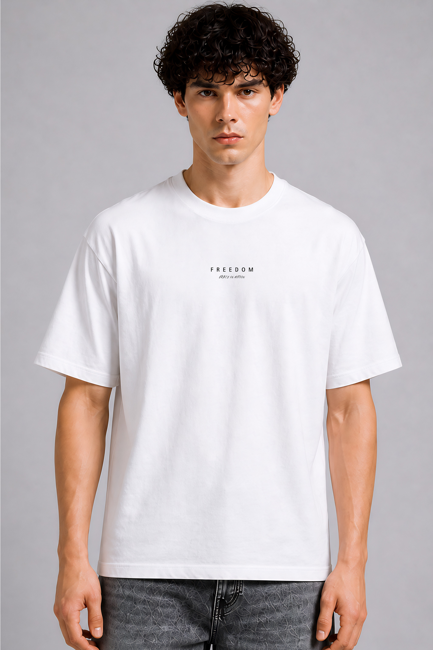 White graphic print t-shirt men - front close view