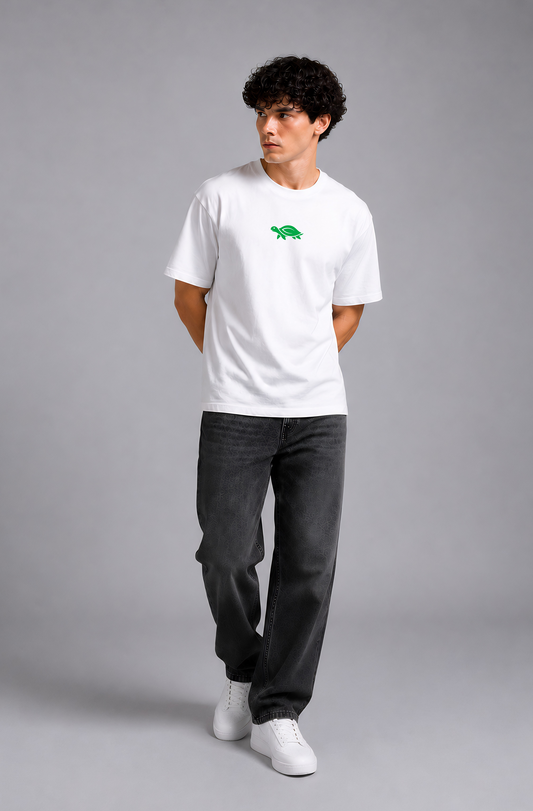 White turtle graphic t-shirt men - full body pose