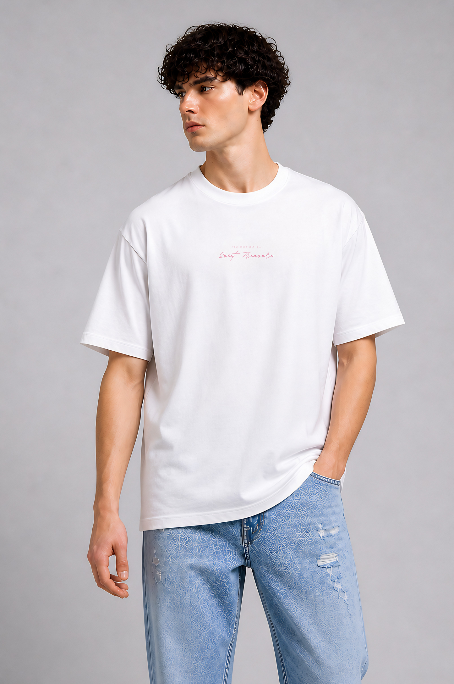 White pink graphic oversized t-shirt men - front view