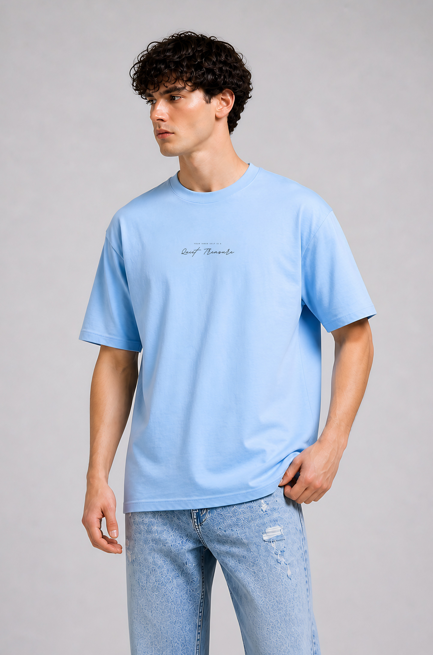 Light blue oversized t-shirt men - side view