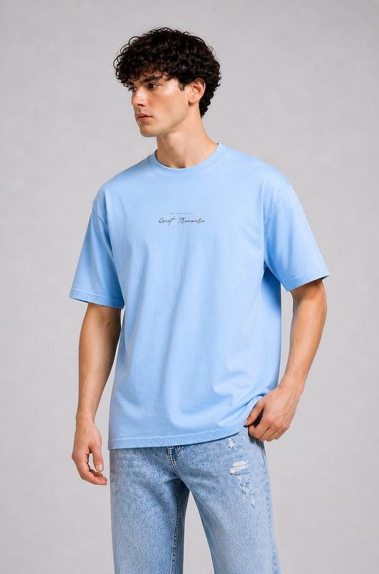 Light blue oversized t-shirt men - side view