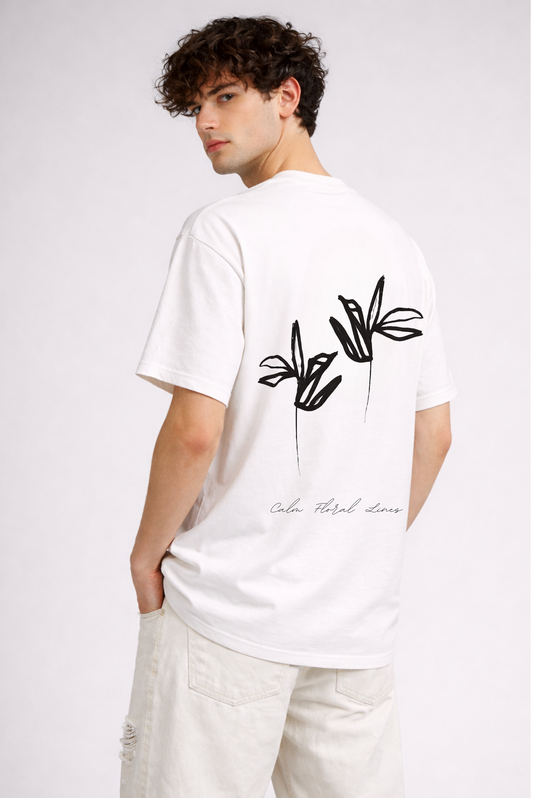 White botanical print t-shirt men - three-quarter angle