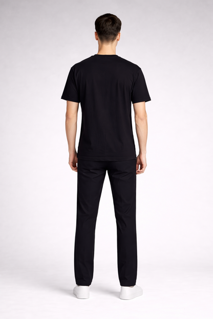 Black floral print oversized t-shirt men - back view