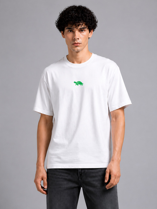 White oversized t-shirt men - front close view