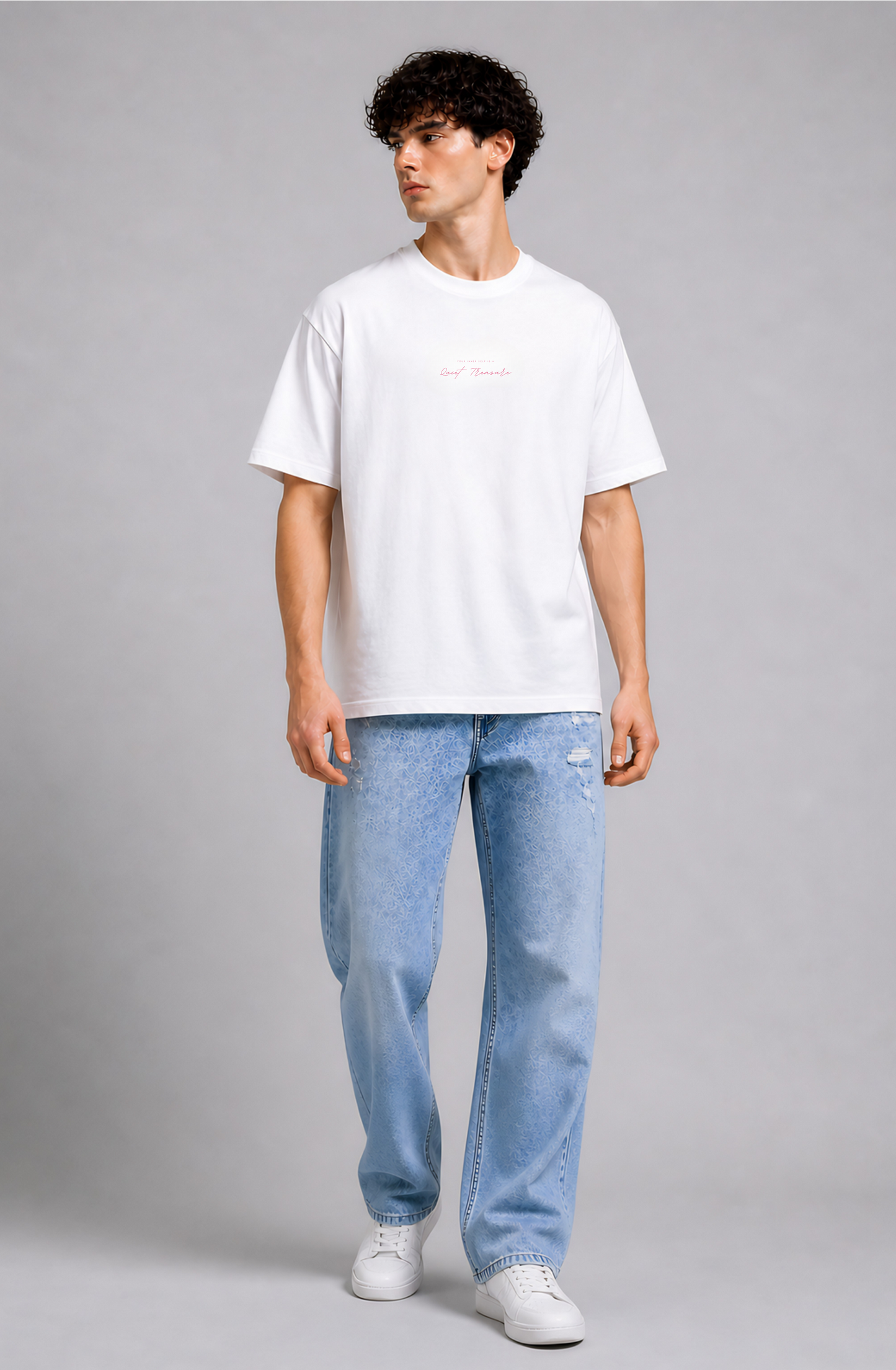 White pink graphic t-shirt men - front  view 2