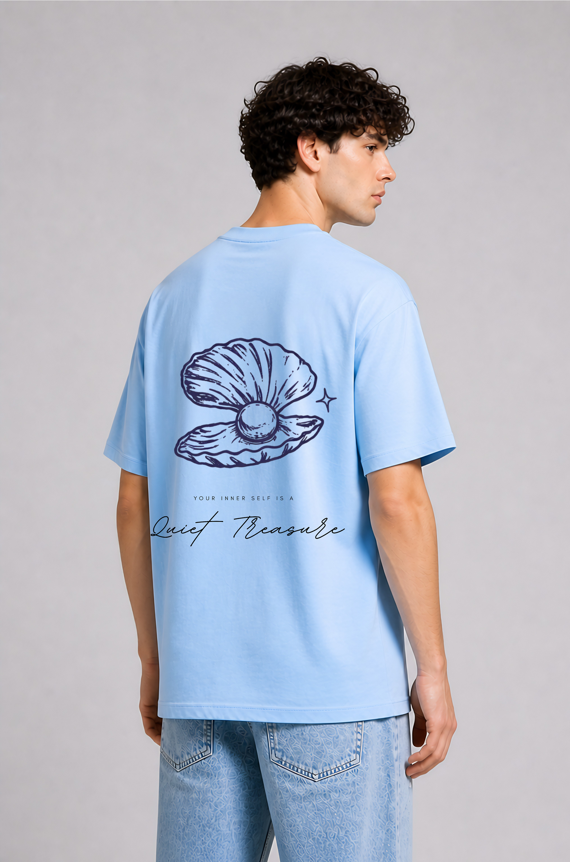Light blue oversized t-shirt men - back view clamshell print 2