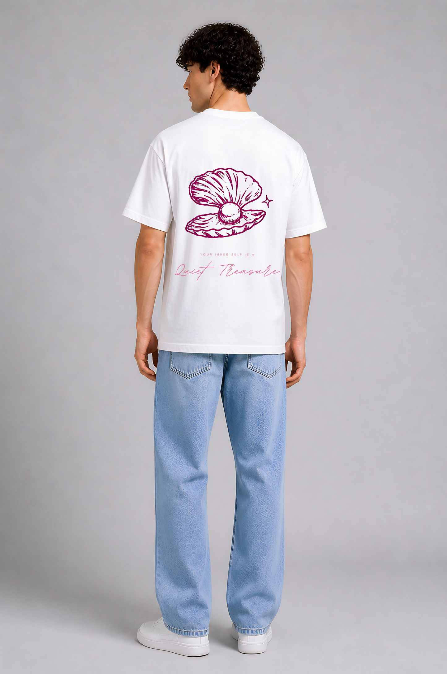 White pink graphic t-shirt men - back full view