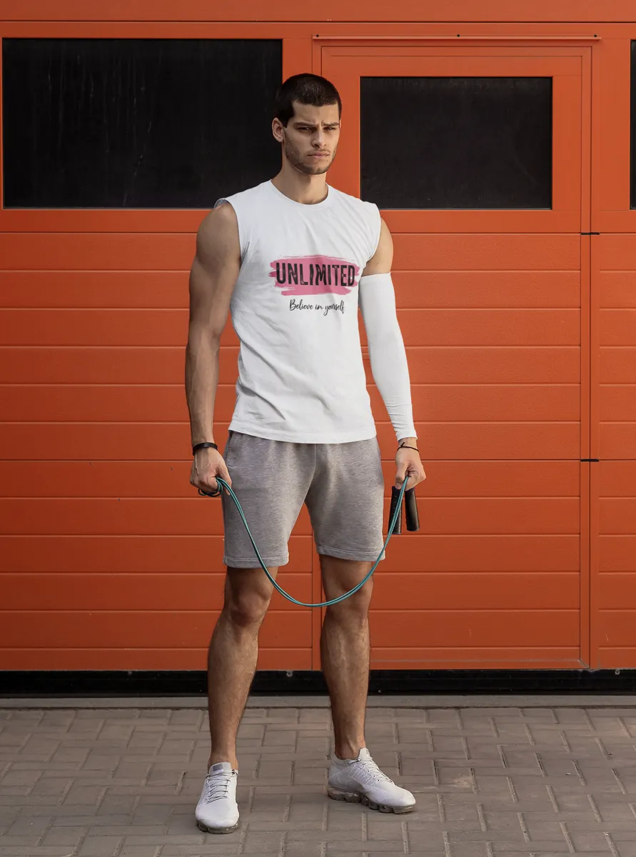 Unlimited White Gym Vest Minicon Unlimited White Gym Vest minimalist aesthetic t-shirt for men