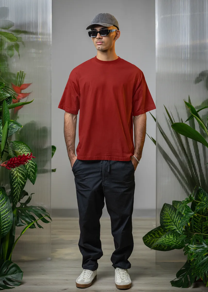 Solid Red Oversized Classic T-Shirt Minicon Solid Red Oversized Classic T-Shirt oversized t-shirt for men India