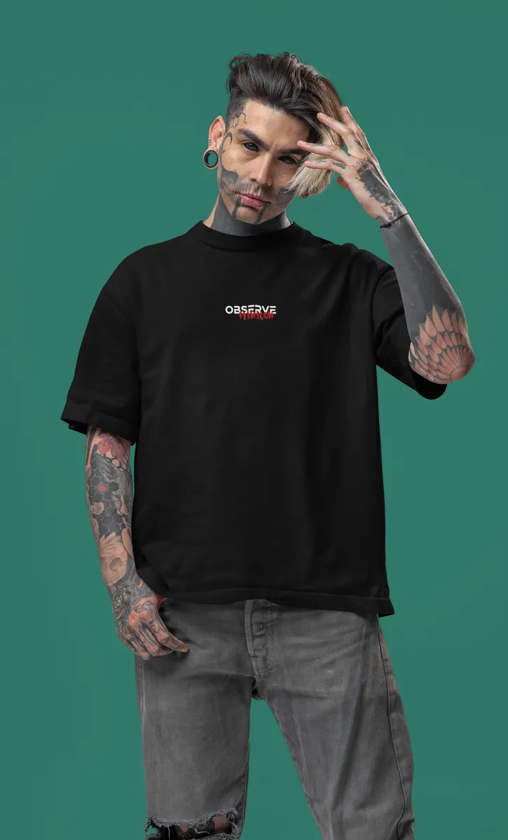 Observe Black Oversized Classic T-Shirt Minicon Observe Black Oversized Classic T-Shirt printed t-shirt for men