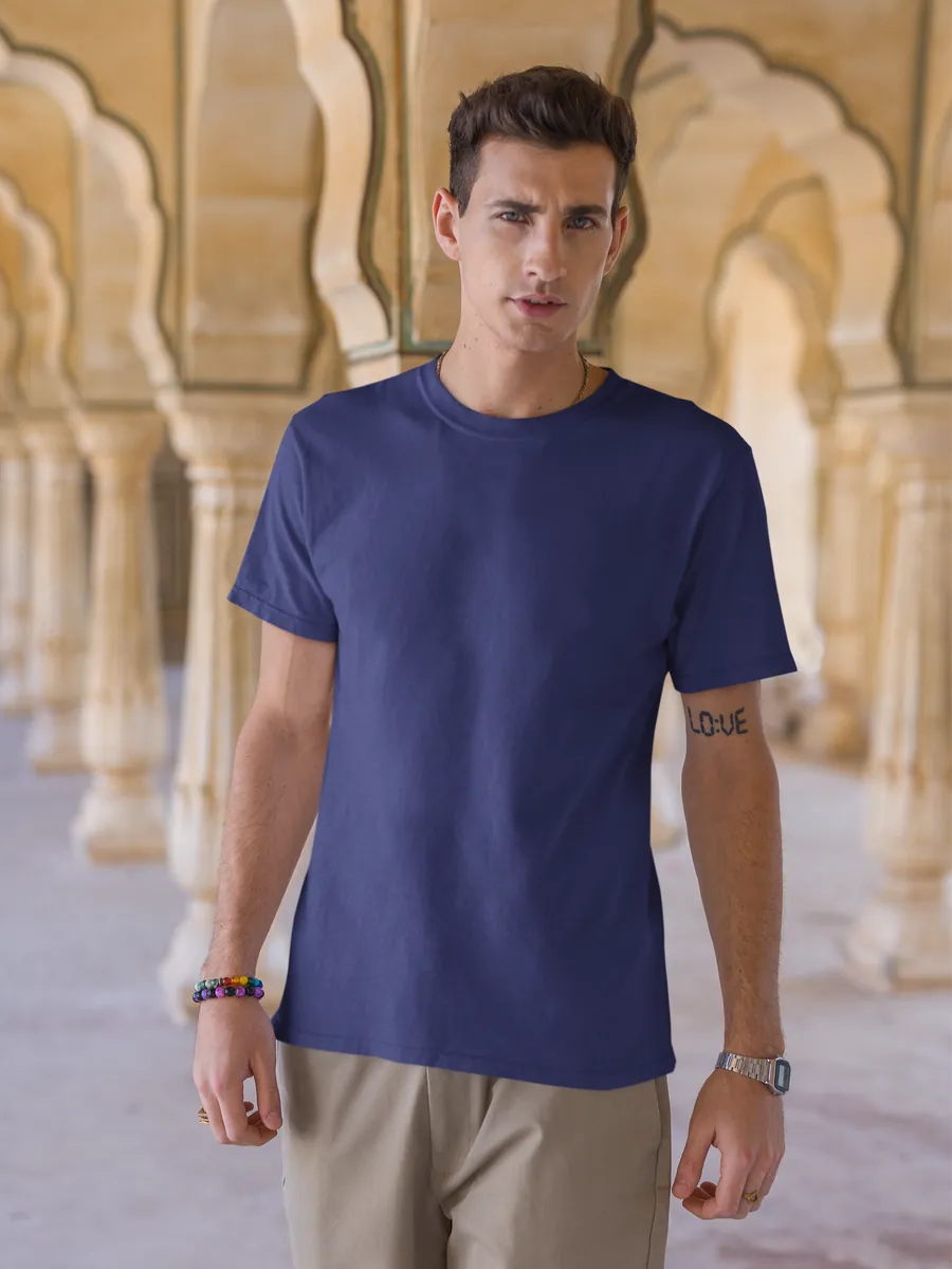 Solid Royal Blue Regular T-Shirt Minicon Solid Royal Blue Regular T-Shirt regular fit t-shirt for men India